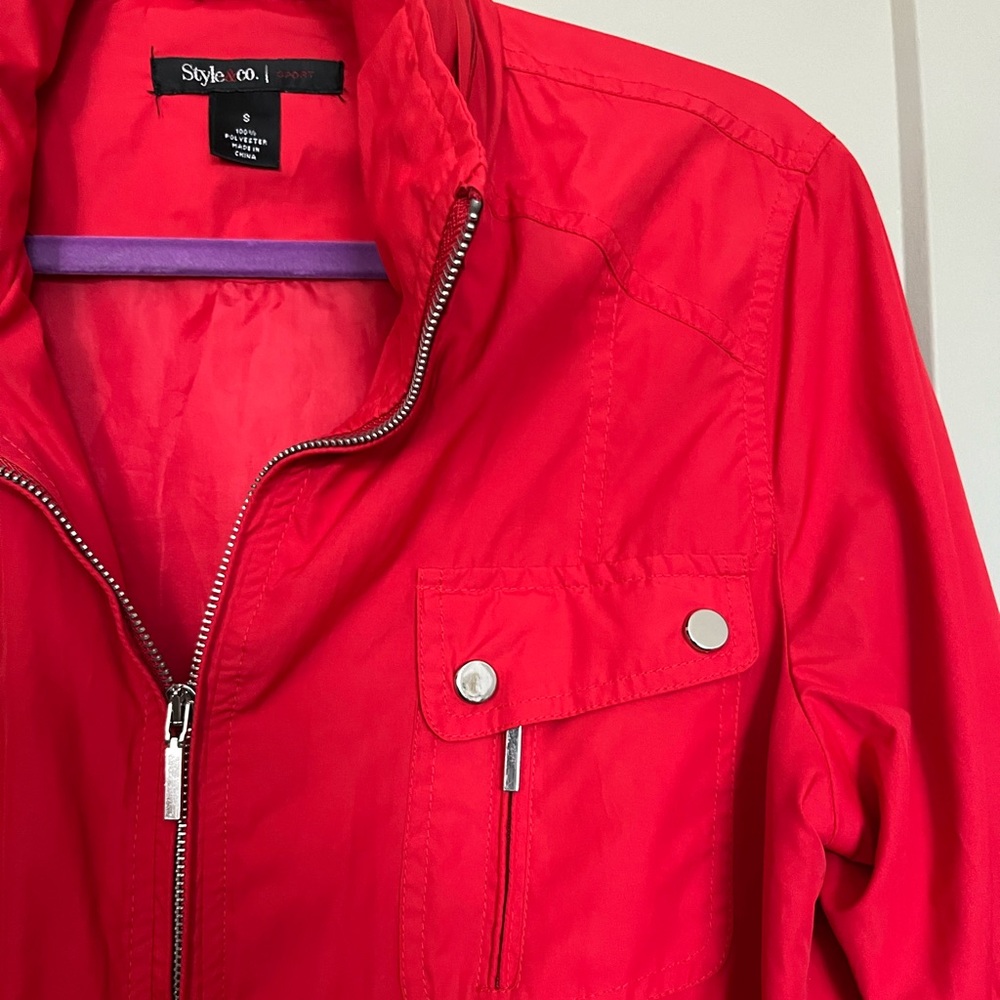 Red Rain Jacket with hidden hood - Picture 3 of 9